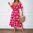 thumbnail image 4 of DGMIOCS Women's and Women's Plus Dress Summer Off Shoulder Printed Puff Sleeve A-Line Gown for Women with Elegant V-Neck and Flowy Pink L, 4 of 7