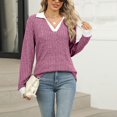 thumbnail image 4 of Cavosen Petite Tops for Women Long Sleeve Soft Pullover Tunic Tees Lapel Neck Casual Plain Tops Dressy Flowy Loose Fit Shirts Basic Blouse Novelty Resortwear Autumn Purple L, 4 of 9