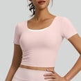 thumbnail image 5 of Women's Short Sleeve Yoga Tops with Built-in Bra Pad,Crew Neck Cross Butterfly Back Breathable Workout Shirts Pink M, 5 of 7