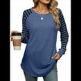 thumbnail image 3 of Blusas Tipo Túnica A Rayas para Mujer, Camisas Casuales de Larga, Jersey de Cuello Redondo. Azul M, 3 of 9