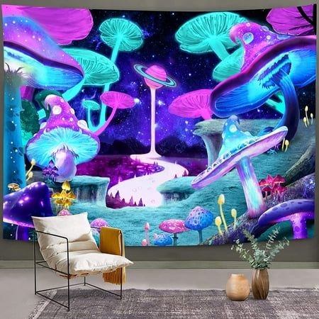 KSCD Psychedelic Mushroom Tapestry, Trippy Colorful Shrooms Forest Wall ...