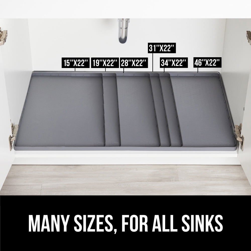 GORILLA GRIP Waterproof Silicone Under Sink Mat with Lip for Kitchen and Bathroom, 34 x 22 in, Gray