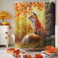 thumbnail image 3 of Fox Autumn Orange Leaves Watercolor Maple Leaf Shower Curtain for Bathroom, Stone House Waterproof Shower Curtains Washable Quick Dry with Hooks Bathtub Curtains 72x72 IN, 3 of 6