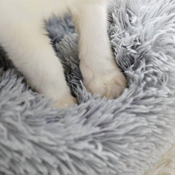 QHUDLV Donut Dog Bed - Premium Comfort for Anxiety Relief, 15.6 Inch Anti-Slip Round Fluffy Plush Faux Fur Cat Bed, Calming Design with -Plush Support,Fits up to 5.5 lbs Pets,Machine Washable
