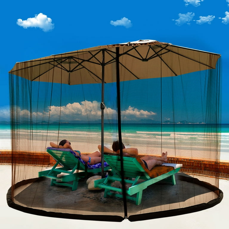 TOPCHANCES 12 13ft Patio Umbrella Mosquito Netting with Zipper Door Polyester Mesh Screen Height Diameter Adjustable for Outdoor Patio Garden