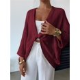 thumbnail image 4 of Women'S Twist Front Cropped Crochet Sweater Asymmetrical V Neck Oversized Bat Wing Pullover Knit Tops Wine Red M, 4 of 8