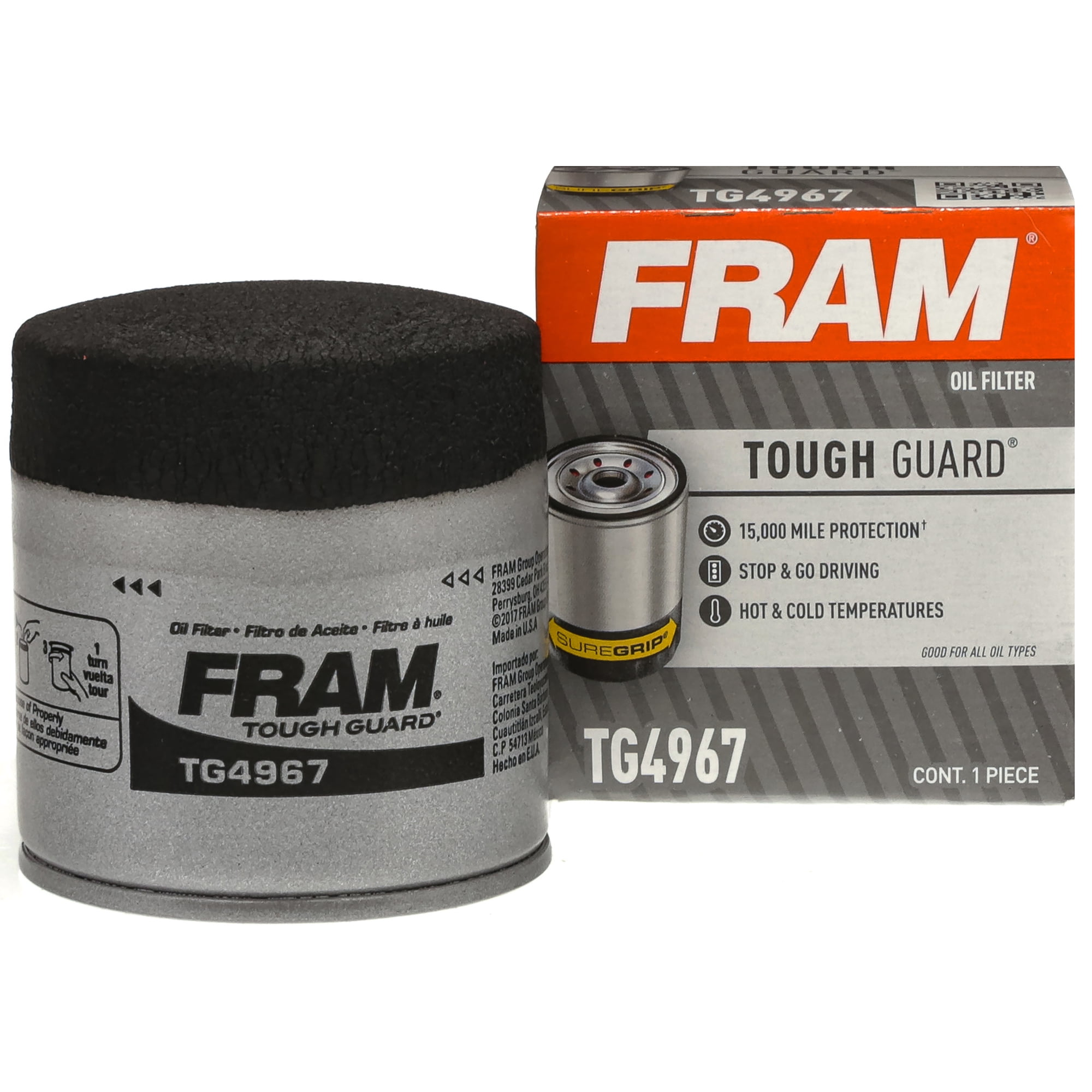 (6 pack) FRAM Tough Guard Filter TG4967, 15K Miles, Replacement Oil Filters, Fit for Selected Vehicles