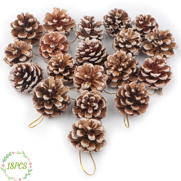 Trianu Christmas Natural Pine Cones Set of 18, Rustic Pinecones Bulk Ornaments with String for Crafting for Home Decor, Fall Thanksgiving Tree Decoration (1.6-2 inches)