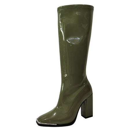 

Mackneog Heels Comfortable Shoes Retro High Color Booties Middle Women Solid Zipper Women s Gift on Clearance