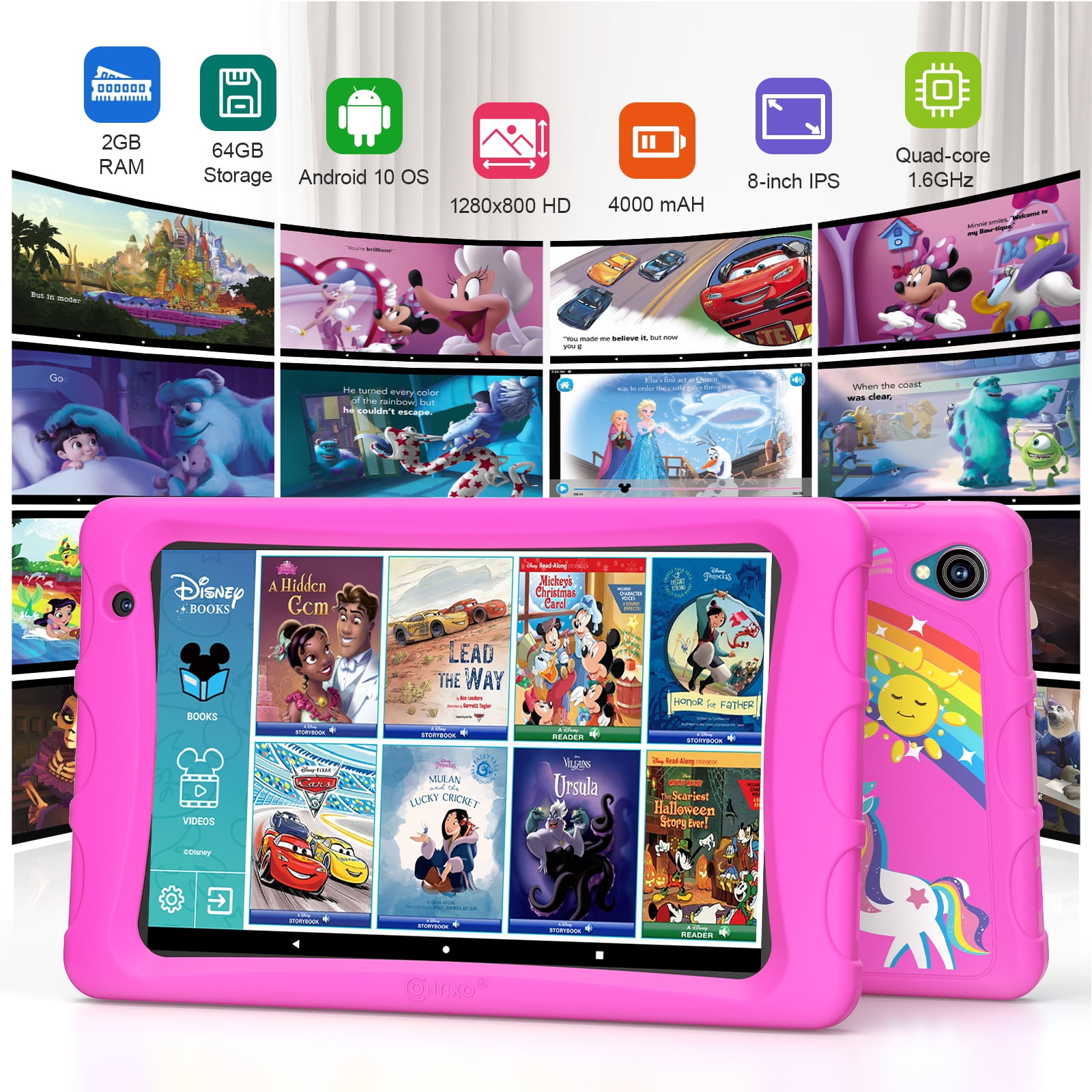 Contixo K80A Kids Tablets, Education Tablets for Kids with Kid-Proof Tablet Case, 8”, Pink