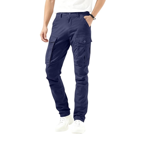 Lopecy-Sta Mens Cargo Jogger Pants Slim Fit Stretch Zipper Pockets Athletic Straight Type Fitness Pants Cargo Pants for Men