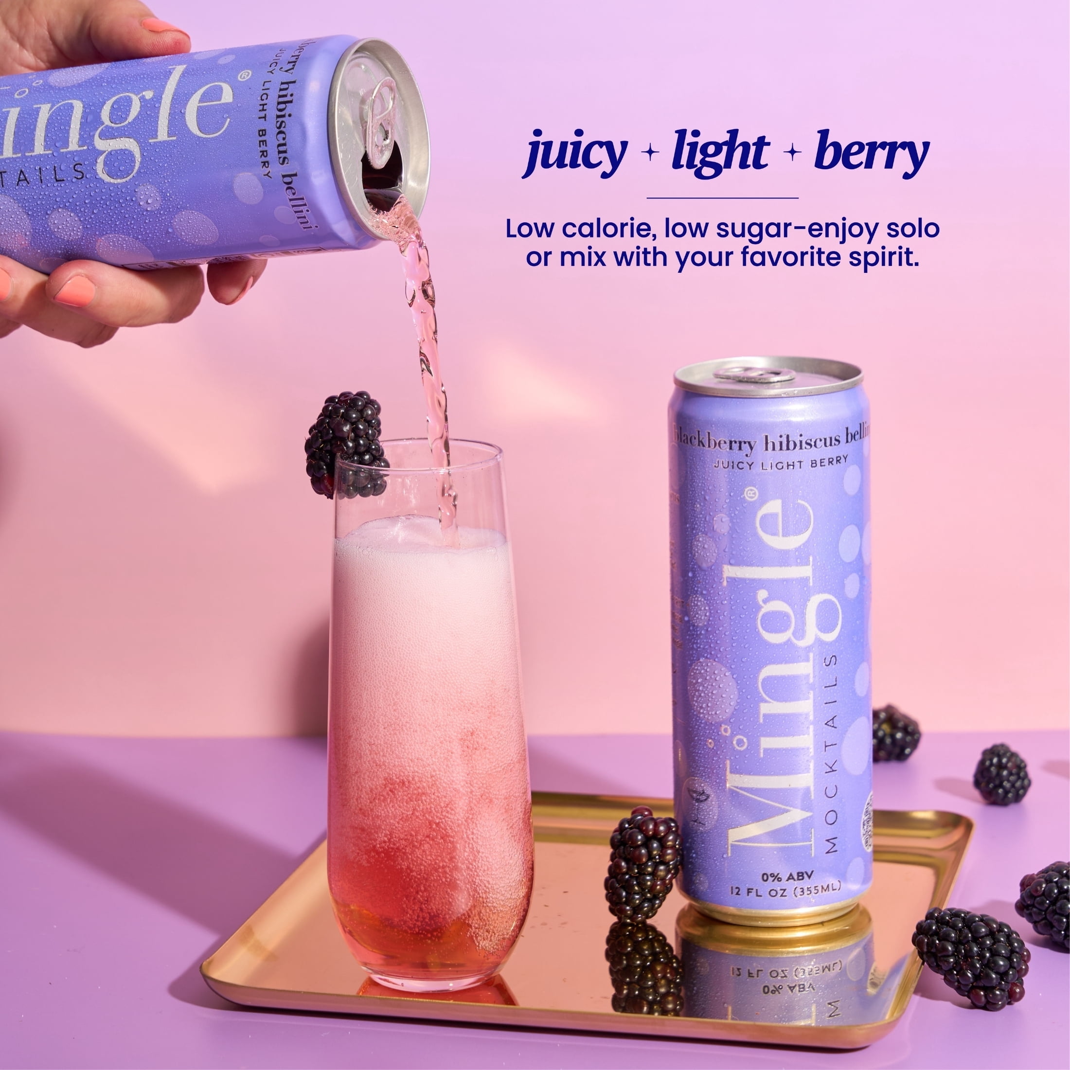 Mingle Mocktails Blackberry Hibiscus Bellini, 4 Pack, 12 fl oz Can