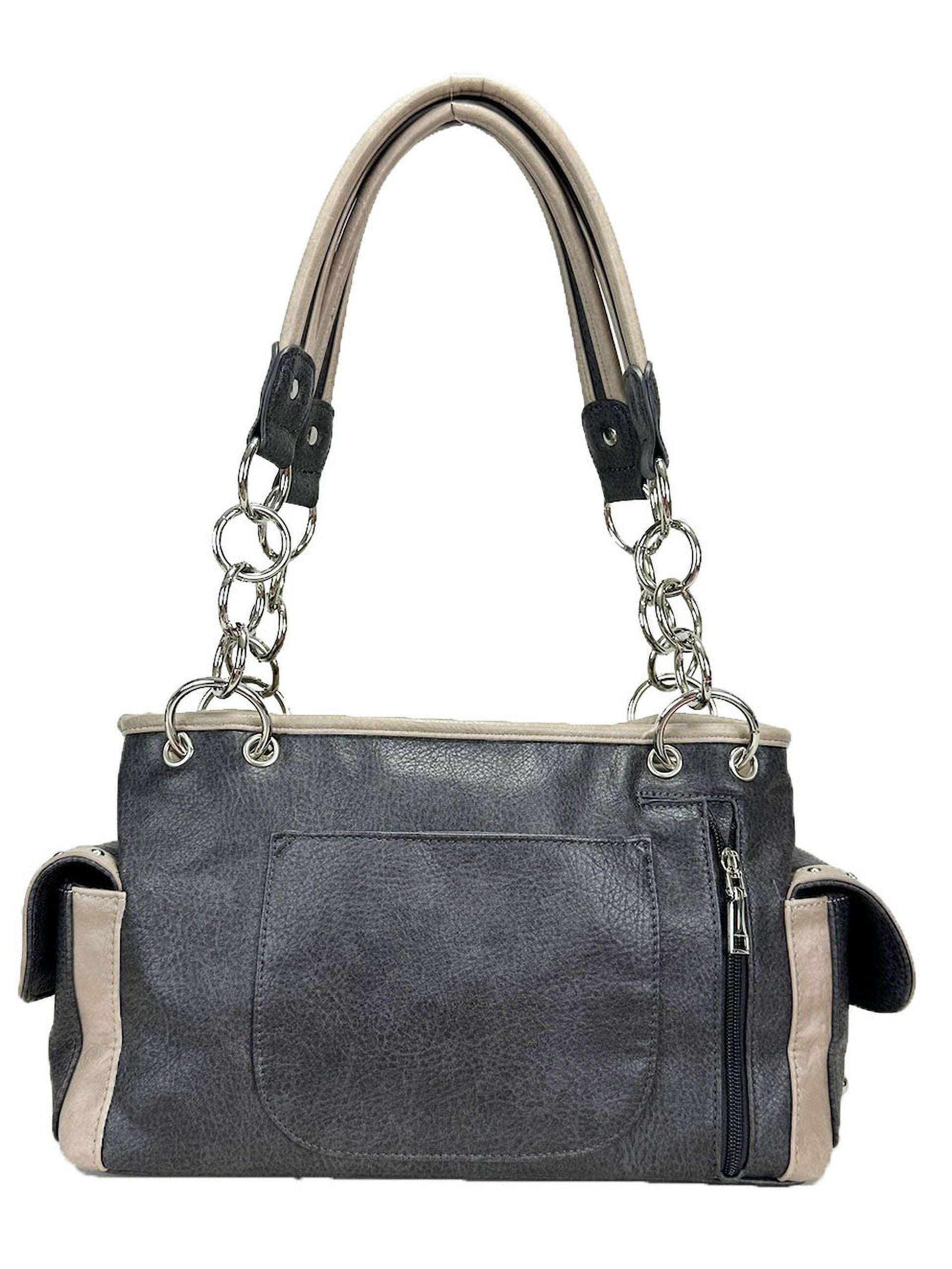 ZZFAB Rhinestone Angel Wing & Cross Western Handbag Grey