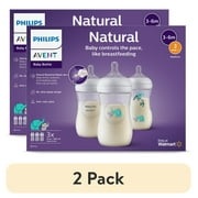 (2 pack) Philips Avent Natural Baby Bottle with Natural Response Nipple, Teal Elephant, 9oz, 3pk, SCY903/69