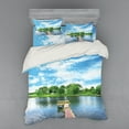 thumbnail image 2 of Ambesonne Landscape Bedding Set 3 Pcs, Wooden Dock over Lake, Twin, Multicolor, 2 of 3