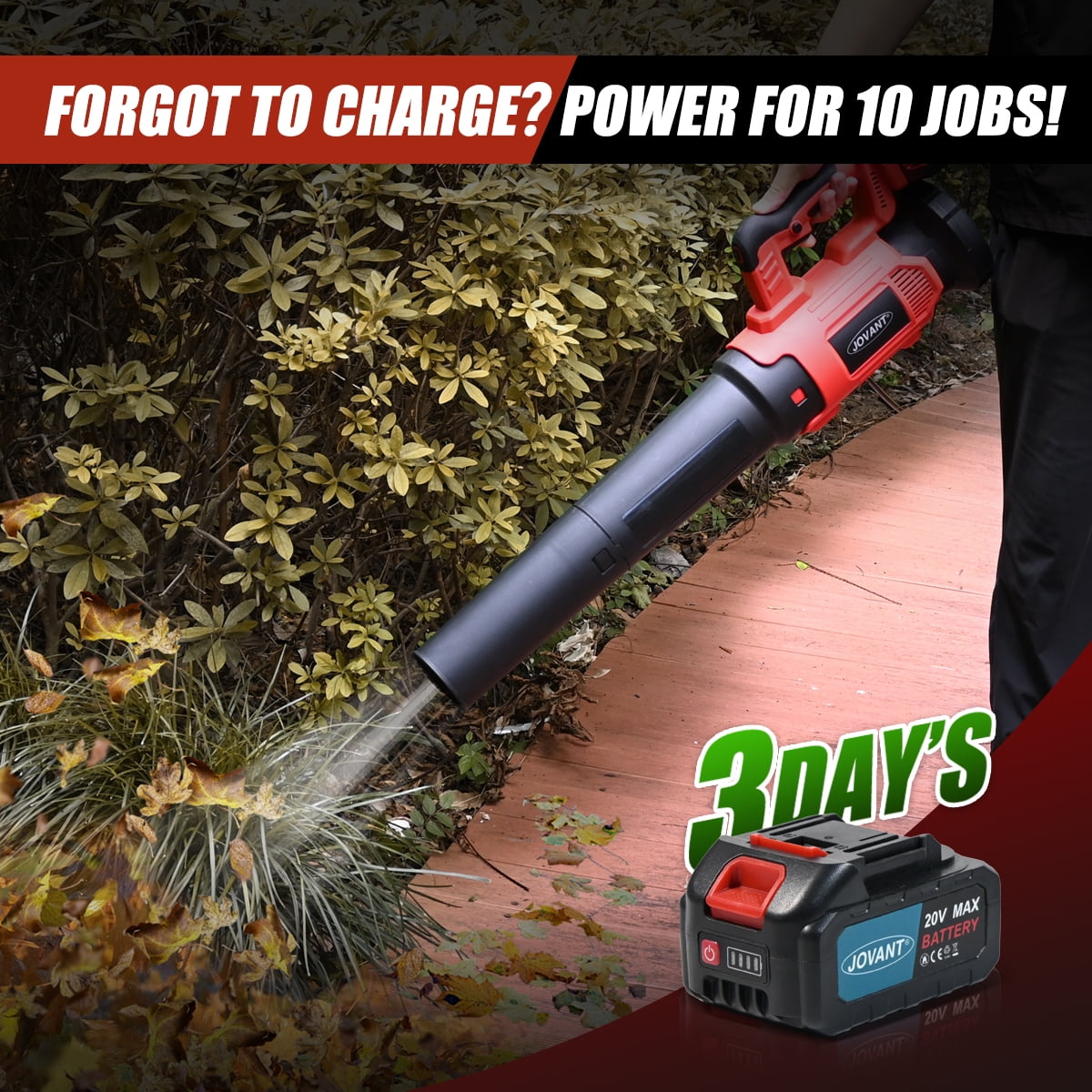 JOVANT Cordless Leaf Blower, 615CFM with 6 Speed Levels, Electric Battery-Powered Turbo Blower, Includes 2*4.0Ah Batteries and Charger, for Lawn Care, Yard , Leaf Blowing, Debris and Snow Clearing