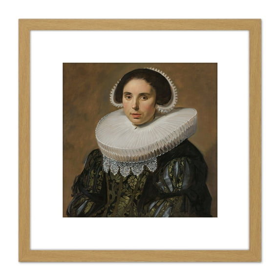 Frans Hals Portrait Of A Woman Painting 8X8 Inch Square Wooden Framed Wall Art Print Picture with Mount