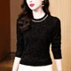 thumbnail image 2 of Camisa básica de manga larga con cuello semialto y forro polar para mujer de estilo otoñal de alta gama, camiseta negra para mamá, prenda interior de moda, 2 of 4