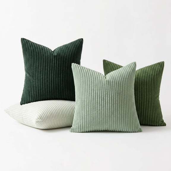 Sage Green Corduroy Throw Pillow Covers 18x18 Inch Set of 4, Farmhouse Nordic Decorative Cushion Cases, Soft Striped Pillow Covers for Couch Sofa Bedroom Living Room Home Decor