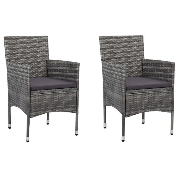 Gil Outdoor Dining Chair Set of 2, Gray Cushions and Poly Rattan
