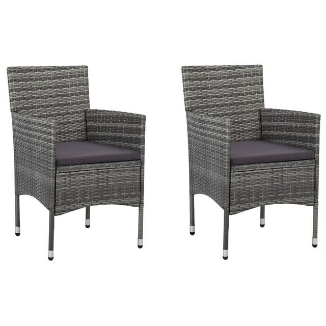 Ensemble de 2 Chaises de Salle à Manger Extérieures Gil, Coussins Gris et Polyrotin