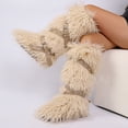thumbnail image 4 of Women Winter Warm Fluffy Faux Mongolian Fur Knee High Snow Boots with Belt Rivets Girl's Style Flat Long Boots, 4 of 5