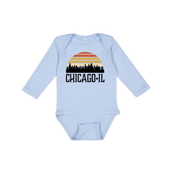 Inktastic Chicago Illinois Skyline Vintage Boys or Girls Long Sleeve Baby Bodysuit