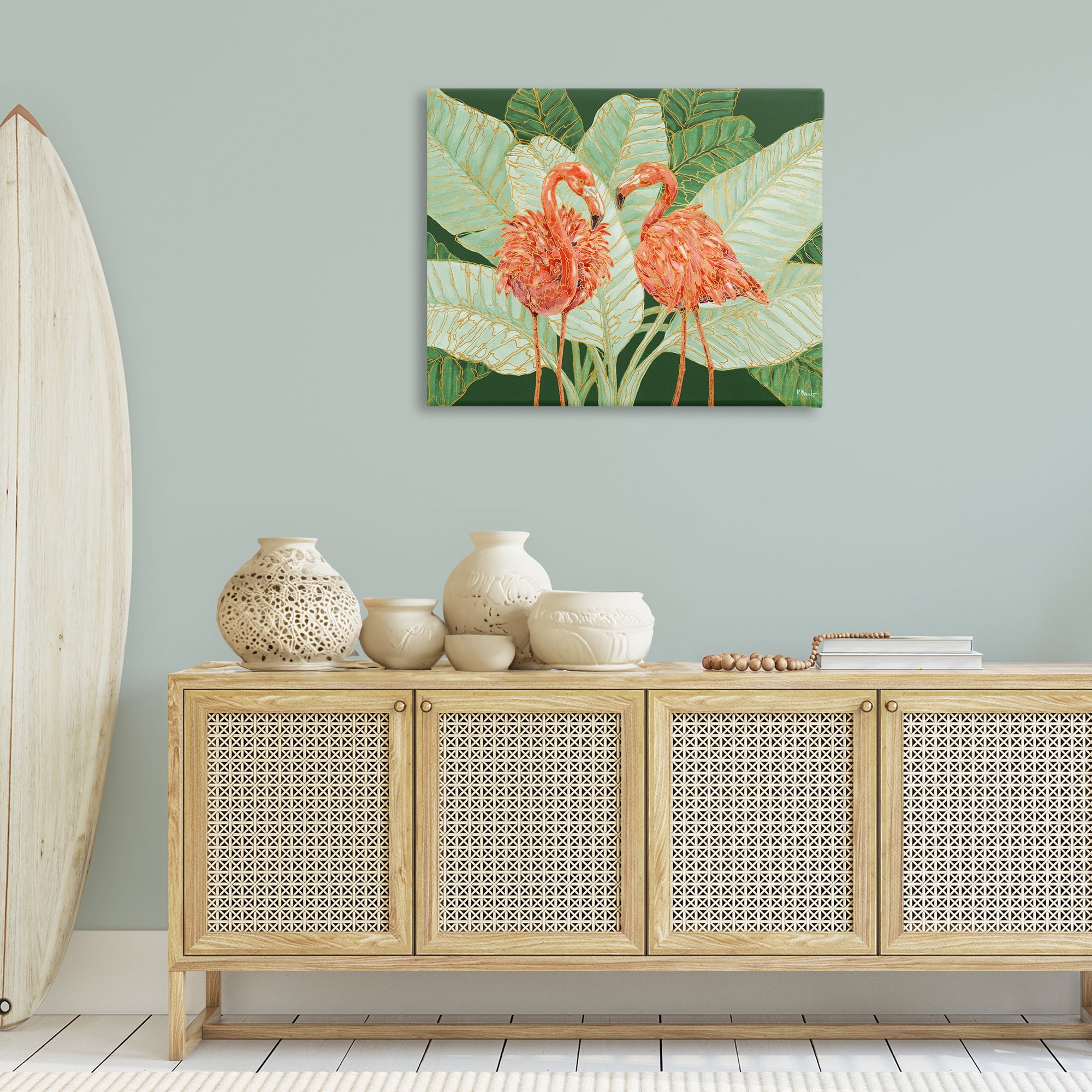 Stupell Industries Martinique Flamingos & Leaves Animals & Insects Painting Gallery Wrapped Canvas Art Print Wall Art, 40 x 30