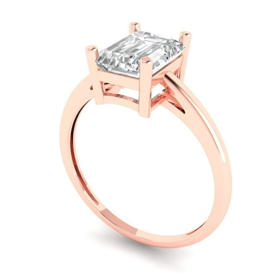 2 ct Emerald Cut Simulated Diamond Solitaire Engagement Ring for Women in 18K Rose Gold