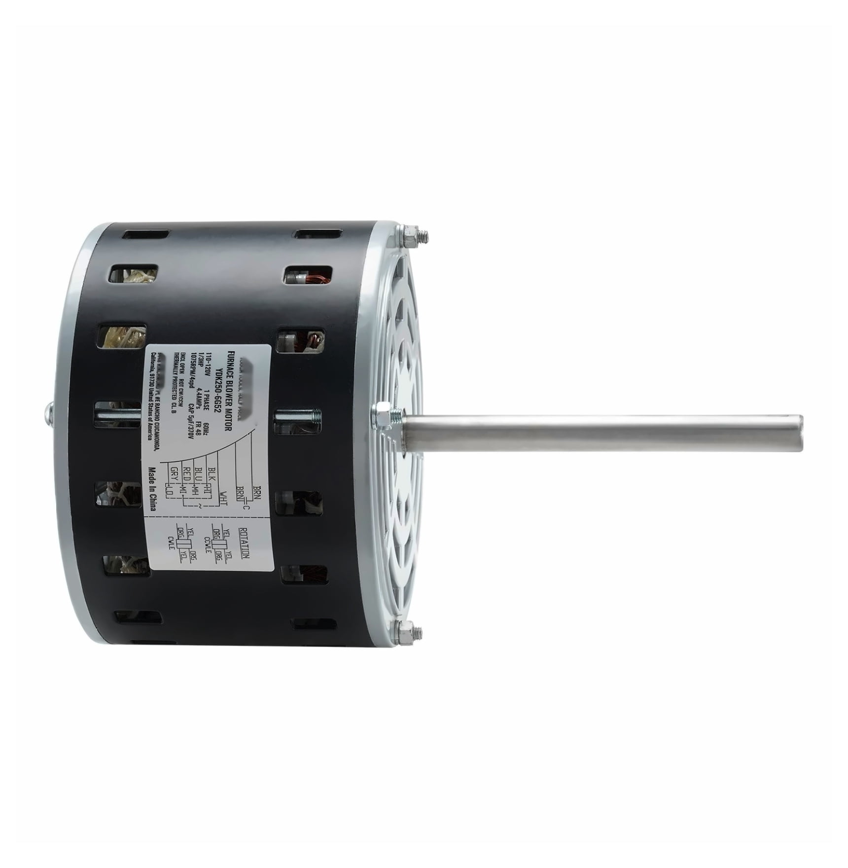 1/3 HP Furnace Blower Motor 110-120V 1075RPM 4 Speed HVAC Replacement Motor, 48 Frame 5.2" Shaft, w/ Capacitor & Hold Hoop