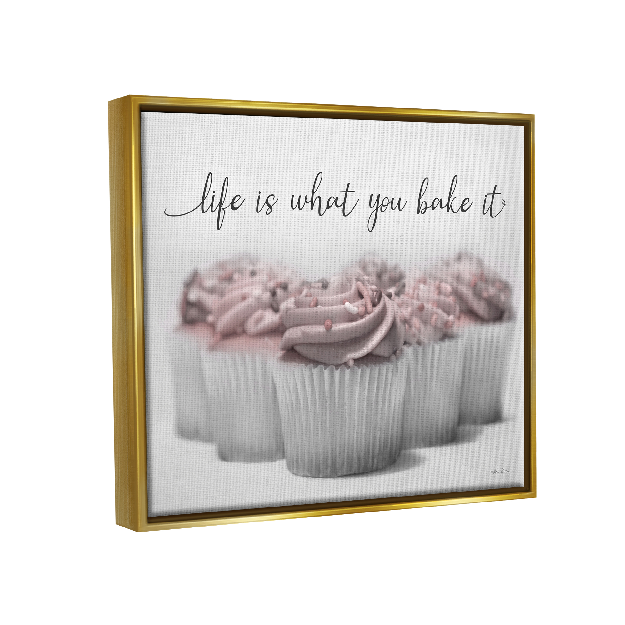 Stupell Life Is What You Bake It Cupcakes Food & Beverage Painting Gold Floater Framed Art Print Wall Art