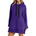 thumbnail image 2 of The Warmy Oversized Hoodie,Casual Oversized Hoodie Dress For Women Pullover Long Sweatshirt Split Hem Tops Purple M, 2 of 5