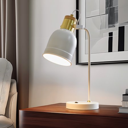 Oneach 17  Modern Metal Desk Lamp with USB Port  White Table Lamp for Living Room  Bedroom  Office