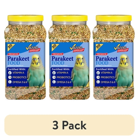 (3 pack) 3-D Pet Products Premium Parakeet Bird Food, with Probiotics, 5 lb. Jar, for Daily Feeding