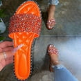 thumbnail image 2 of JeashCHAT Women's Flat Sandals Glitter Shiny Rhinestone One Band Round Open Toe Fashion Slide Sandals Women Dressy Summer Beach Slippers, 2 of 3