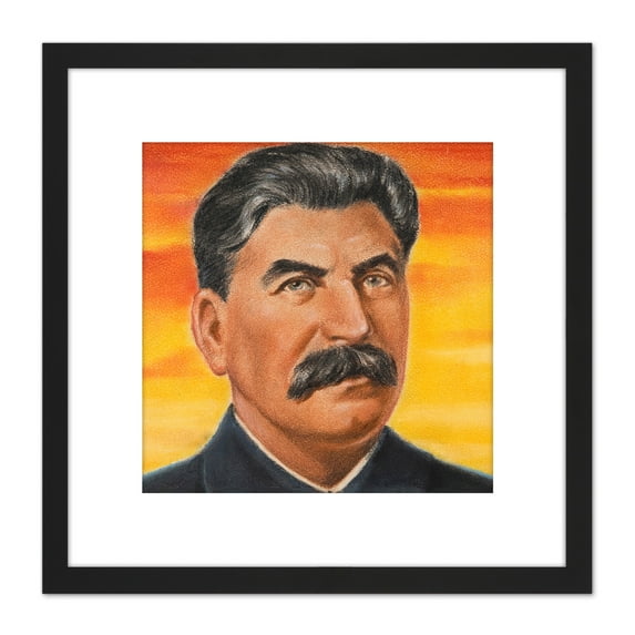Timym Portrait USSR Marshal Joseph Stalin Painting 8X8 Inch Square Wooden Framed Wall Art Print Picture with Mount