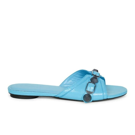 

Balenciaga Women s Cagole Leather Sandal in Cyan Blue