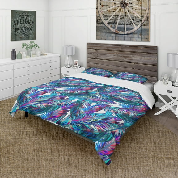 Designart 'Blue Tropical Leaves' Tropical Duvet Cover Set