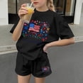 thumbnail image 4 of BFHHYA Girls 4th of July Shorts Set Floral & Flag Print Short Sleeve Tee Elastic Waist Shorts Tween Summer 2-Piece Outfit 3-15 Y, 4 of 5