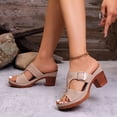 thumbnail image 2 of Sandales à Talons Épais Découpées pour Femmes, Bride à Boucle Ajustable, Mules à Bout Ouvert, Chaussures à Enfiler Rétro pour Robe, Brun, Taille 7, 2 of 8