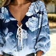 thumbnail image 5 of Edvintorg Women's Tops Plus Size Floral Printed V Neck 3/4 Sleeve Casual Loose Pullover Shirt Womens Clothes Navy S, 5 of 8