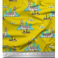 thumbnail image 1 of Soimoi Yellow Poly Georgette Fabric Clock Tower,Airplane & Forklift Truck Transport Printed Craft Fabric by the Yard 52 Inch Wide, 1 of 1