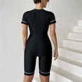 thumbnail image 4 of Traje de neopreno corto para mujer Cuello redondo negro Manga corta Cremallera frontal Color de contraste Traje de buceo para mujer para bucear Natación Surf Negro M, 4 of 6