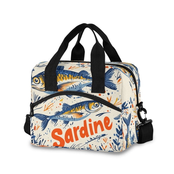 FORMRS Reusable Lunch Bag for Work School Leakproof Insulated Cooler with Adjustable Shoulder Strap, Blue Sardines Pattern