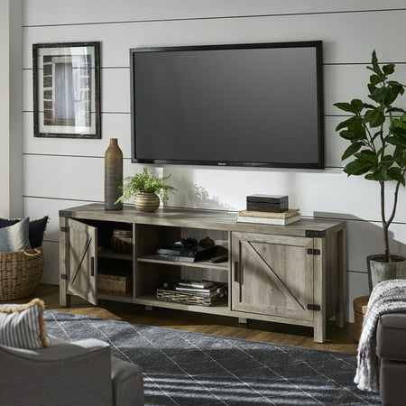 Weston Home Lance Farmhouse Wood TV Stand for TVs up to 78", Grey Wash Finish