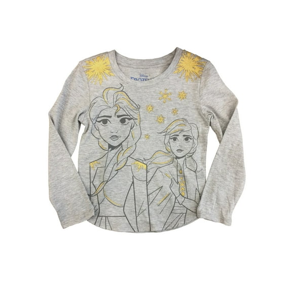 Disney Frozen 2 Girls Elsa & Anna Gray & Glitter Gold Long Sleeve Shirt 5