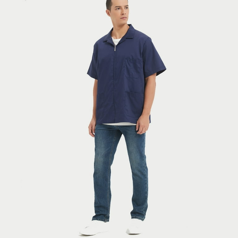 TOPTIE Men's Zip Front Smock Short-Sleeve Zippered Work