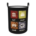 thumbnail image 1 of DouZhe Waterproof Collapsible Large Laundry Baskets, Eat Sleep Game Repeat Gamers Prints Circular Hamper with Handles, 1 of 7