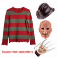 thumbnail image 1 of P-jsmen-Disfraz de Cosplay de Freddy Krueger para hombre, suéter de punto a rayas rojas, sombrero de copa, máscara, accesorios de Halloween, 1 of 4