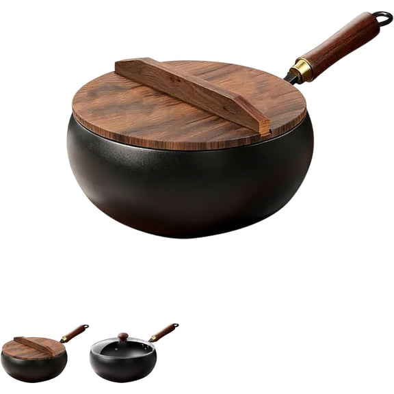 Uncoated Thick Iron Pot, Hand Hammered Uncoated Cast Iron Wok Pan for Healthy Cooking, Traditional Japanese Cast Iron Cookware Deep Frying Pot for Stir Fry, Gas Electric Induction